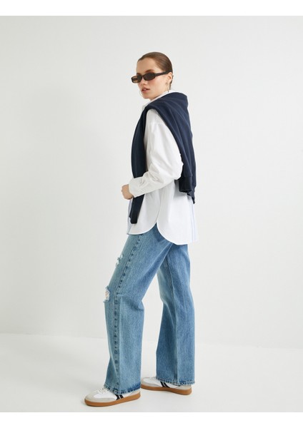 Geniş Paça Kot Pantolon Standart Bel Yıpratılmış Detaylı Cepli - Bianca Wide Leg Jeans fiyatları