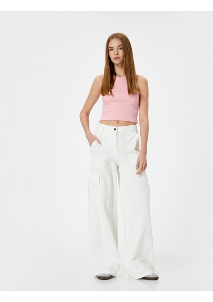 Crop Basic Halter Yaka Atlet Ribanalı Pamuklu Slim Fit