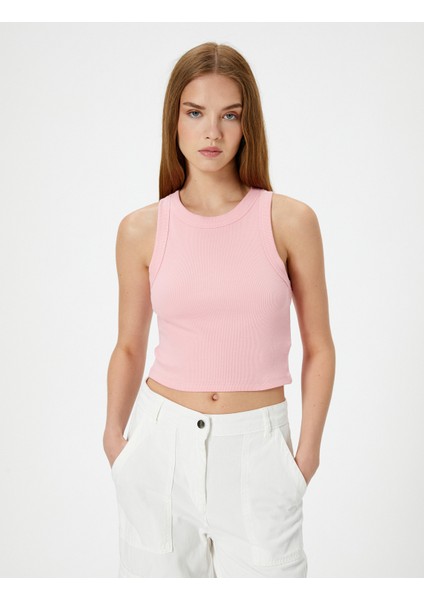 Crop Basic Halter Yaka Atlet Ribanalı Pamuklu Slim Fit