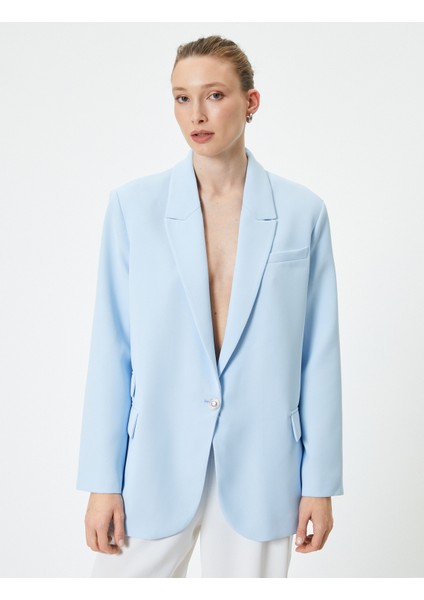 Blazer Ceket Tek Düğmeli Kapaklı Cepli Standart Kesim