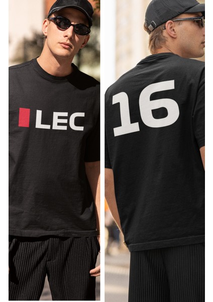 Unisex Oversize Charles Leclers 16 Yazılı Tshirt, Formula 1 Sırt Baskılı Tişört