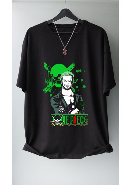 Unisex Oversize One Piece Zoro Tişört, Erkek-Kadın Anime Baskılı T-Shirt
