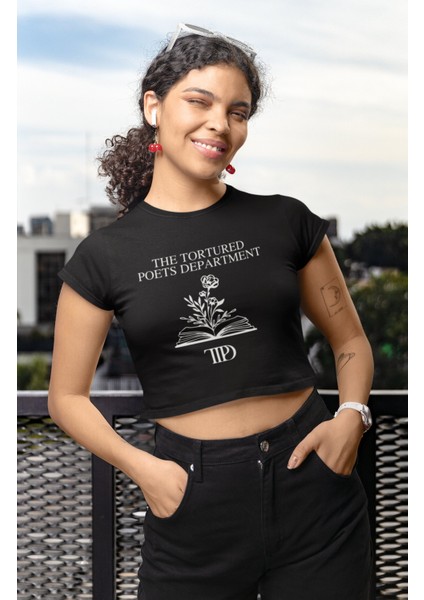 The Tortured Poets Department Yazılı Crop Top, Kadın Taylor Swift 2024 Yeni Albüm Baskılı Crop Bluz