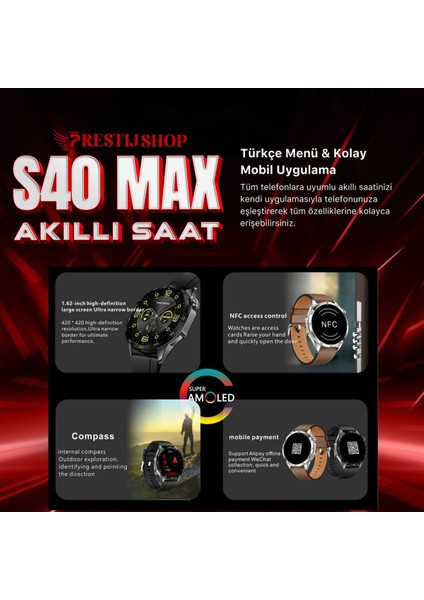 S 40 Max Yüksek Çözünürlüklü Ekran ve Kapsamlı Sağlık Izlemeyle Donatılmış Akıllı Saat