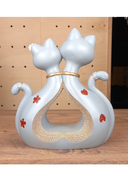 Dekoratif Sevgili Romantik Ikili Kedi Biblo Ev ve Ofis Aksesuar Polyester 24X21 cm
