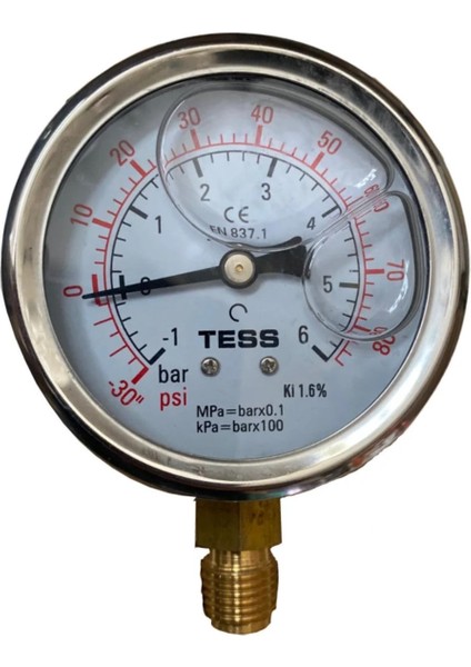 -1 +6 Bar -30 +800 Psi Ki1.6% Alttan Çıkış Kompresör Manometre