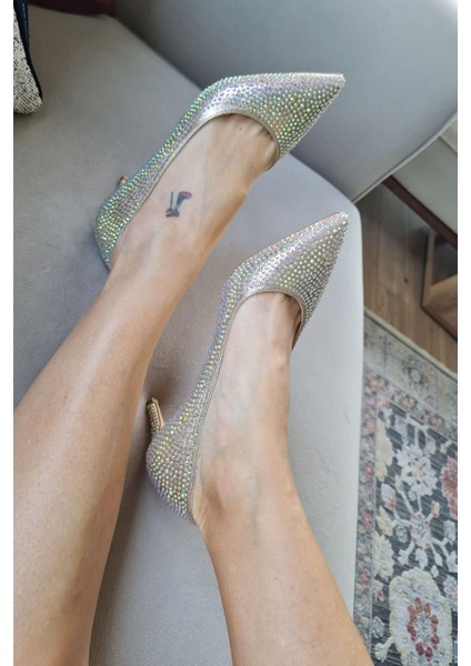 036 0450 Taslı Topukla Kadın Taşlı Stiletto Abiye Ayakkabı