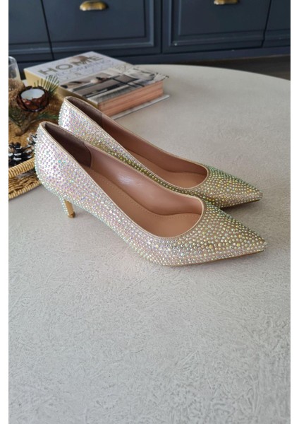 036 0450 Taslı Topukla Kadın Taşlı Stiletto Abiye Ayakkabı