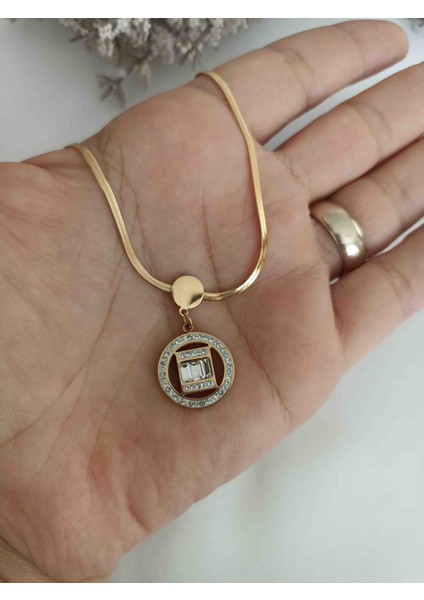 Jupiter Jewellery Çelik Oval Baget Italyan Kolye