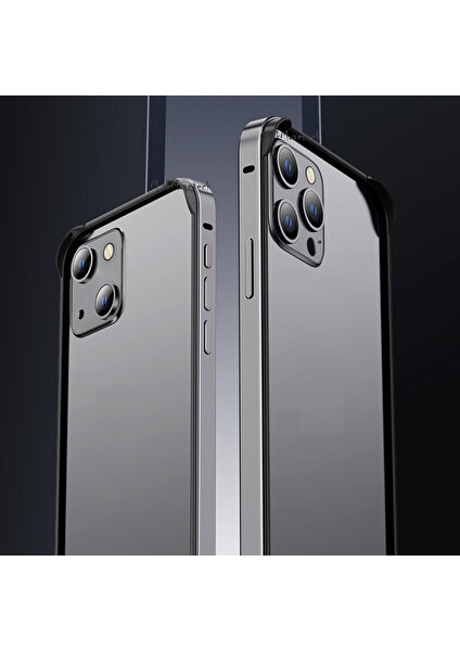 M.tk moveteck Iphone 15 Pro Max Kılıf Metal Görünümlü Silikon Çerceveli Bumper Kılıf Köşe Korumalı Çıkıntılı Krom Mika