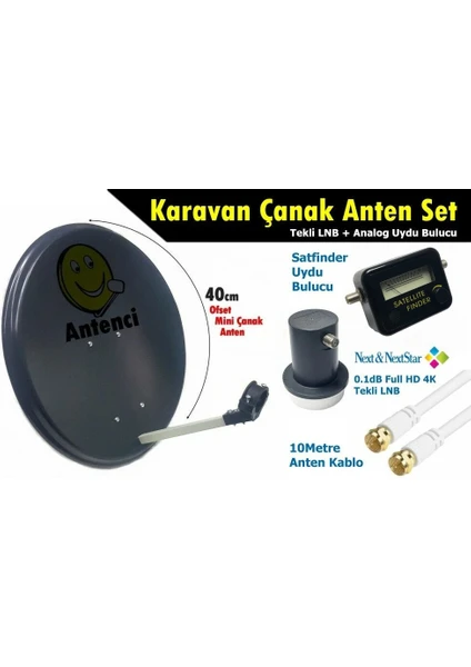 40CM Karavan Çanak Anten Seti +Analog Uydu Bulucu