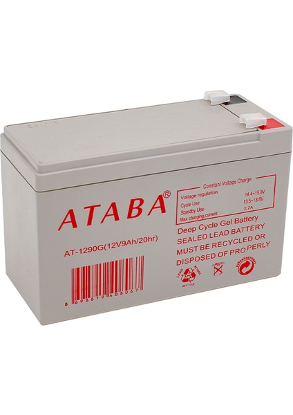 Ataba AT1290G 12 Volt 9 Amper Jel Akü 150X65X90 mm Yeni Tarihli Taze Akü 15X6.5X9 cm