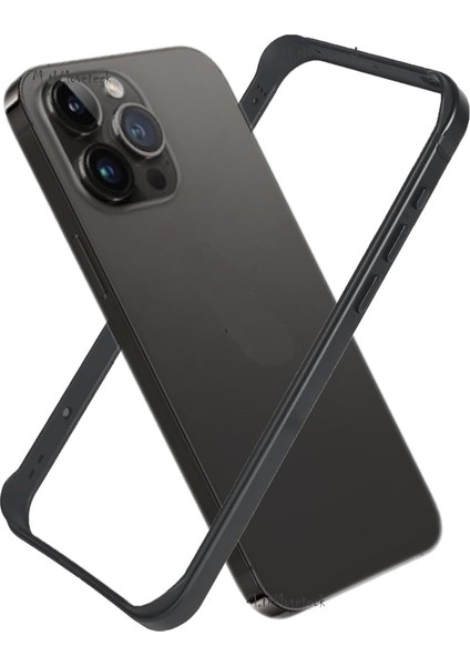 Iphone 15 Pro Kılıf Metal Görünümlü Silikon Çerceveli Bumper Kılıf Köşe Korumalı Çıkıntılı Krom Mika