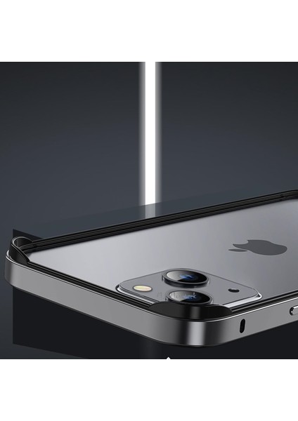 Iphone 15 Pro Kılıf Metal Görünümlü Silikon Çerceveli Bumper Kılıf Köşe Korumalı Çıkıntılı Krom Mika