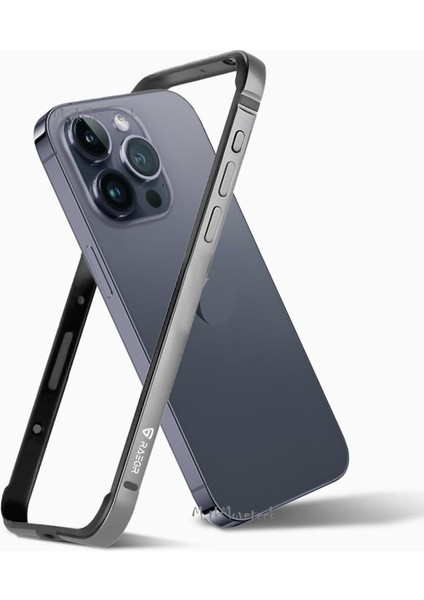 Iphone 14 Pro Kılıf Metal Görünümlü Silikon Çerceveli Bumper Kılıf Köşe Korumalı Çıkıntılı Mika