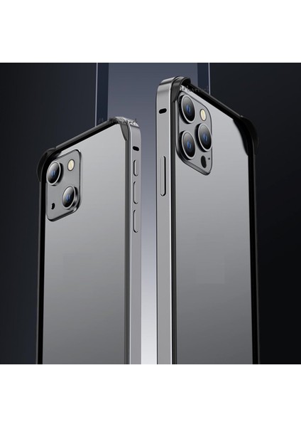 Iphone 14 Pro Kılıf Metal Görünümlü Silikon Çerceveli Bumper Kılıf Köşe Korumalı Çıkıntılı Mika fırsatları