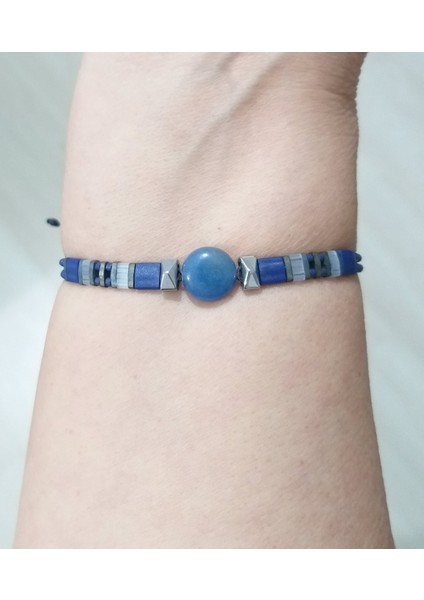 Mavi Aventurin ve Hematit Doğaltaşlı Unisex Tila Bileklik modelleri