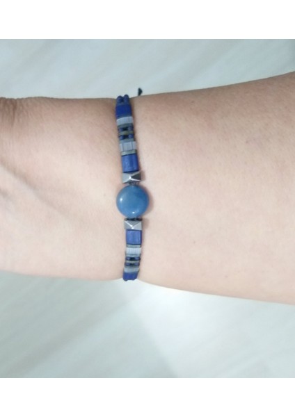 Mavi Aventurin ve Hematit Doğaltaşlı Unisex Tila Bileklik fırsatları