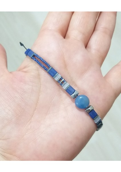 Mavi Aventurin ve Hematit Doğaltaşlı Unisex Tila Bileklik indirimleri