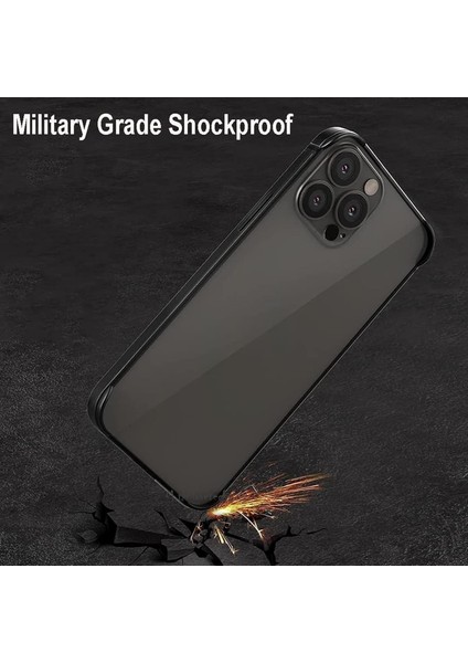 M.tk moveteck Iphone 15 Pro Kılıf Metal Görünümlü Silikon Çerceveli Bumper Kılıf Köşe Korumalı Çıkıntılı Krom Mika