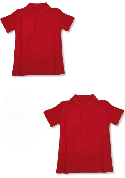 2 Adet Kız Erkek Çocuk Polo Yaka Kısa Kollu Okul T-Shirt