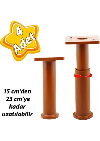 4 Adet Modül Ayarlanabilir Destek Ayağı 15 x 23 cm Kahverengi Ayak Mobilya Kanepe Baza Koltuk Ünite Ayakları