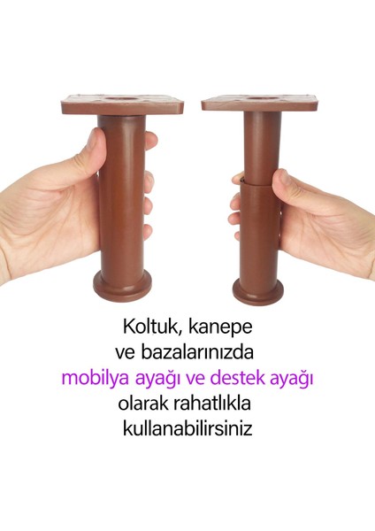 4 Adet Modül Ayarlanabilir Destek Ayağı 15 x 23 cm Kahverengi Ayak Mobilya Kanepe Baza Koltuk Ünite Ayakları