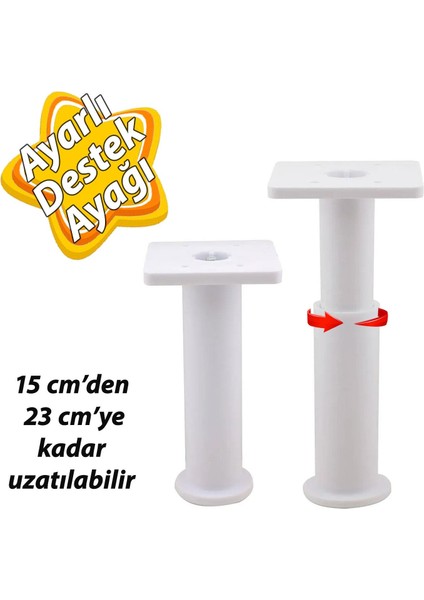 Modül Ayarlanabilir Destek Ayağı 15 x 23 cm Beyaz Ayak Mobilya Kanepe Baza Koltuk Ünite Ayakları