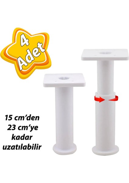 4 Adet Modül Ayarlanabilir Destek Ayağı 15 x 23 cm Beyaz Ayak Mobilya Kanepe Baza Koltuk Ünite Ayakları