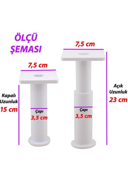 4 Adet Modül Ayarlanabilir Destek Ayağı 15 x 23 cm Beyaz Ayak Mobilya Kanepe Baza Koltuk Ünite Ayakları