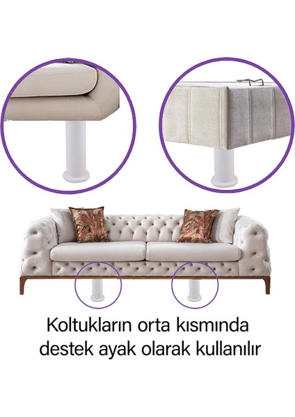 4 Adet Modül Ayarlanabilir Destek Ayağı 15 x 23 cm Beyaz Ayak Mobilya Kanepe Baza Koltuk Ünite Ayakları