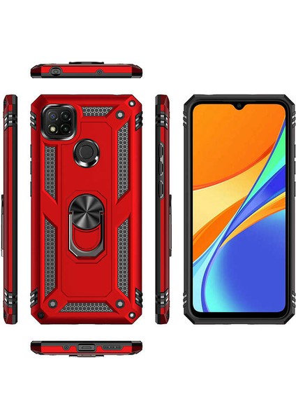 Xiaomi Redmi 9c Kılıf Yatay ve Dikey Kullanıma Özel Zırh Özelliki Yüzüklü Telefon Kılıfı