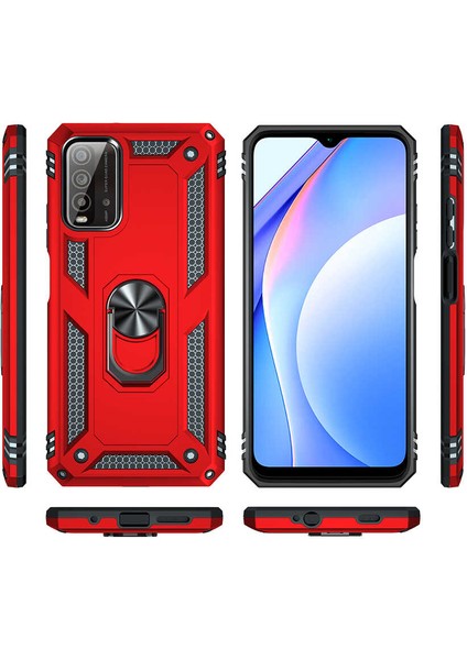 Xiaomi Redmi 9t Kılıf Yatay ve Dikey Kullanıma Özel Zırh Özelliki Yüzüklü Telefon Kılıfı