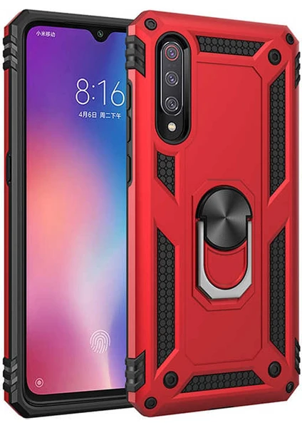 Xiaomi Mi 9 Kılıf Yatay ve Dikey Kullanıma Özel Zırh Özelliki Yüzüklü Telefon Kılıfı