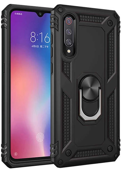 Xiaomi Mi 9 Kılıf Yatay ve Dikey Kullanıma Özel Zırh Özelliki Yüzüklü Telefon Kılıfı