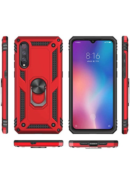 Xiaomi Mi 9 Kılıf Yatay ve Dikey Kullanıma Özel Zırh Özelliki Yüzüklü Telefon Kılıfı