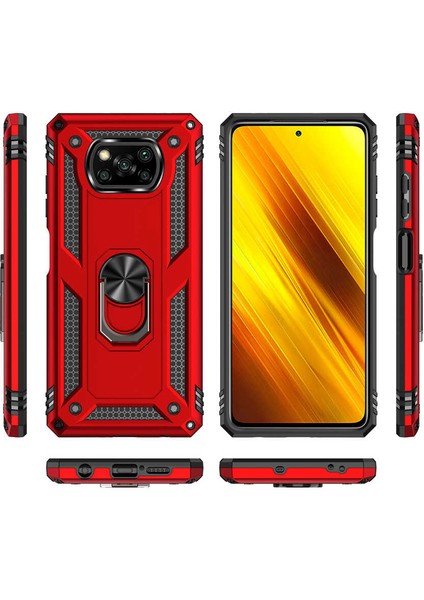 Xiaomi Poco X3 Kılıf Yatay ve Dikey Kullanıma Özel Zırh Özelliki Yüzüklü Telefon Kılıfı