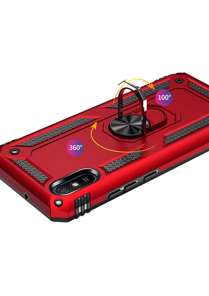 Xiaomi Redmi 9A Kılıf Yatay ve Dikey Kullanıma Özel Zırh Özelliki Yüzüklü Telefon Kılıfı