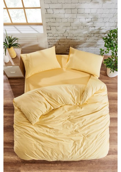 Çarşafı Lastikli Çift Kişilik Düz Renk Nevresim Takımı