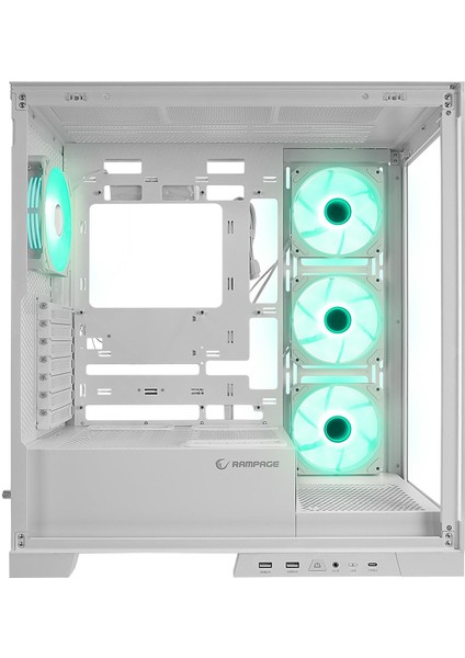 Hydra V2 Whıte Type-C+Usb3.0 Temperli 4*argb Infinity Fan+Hub E-Atx Exclusive Gaming Kasa