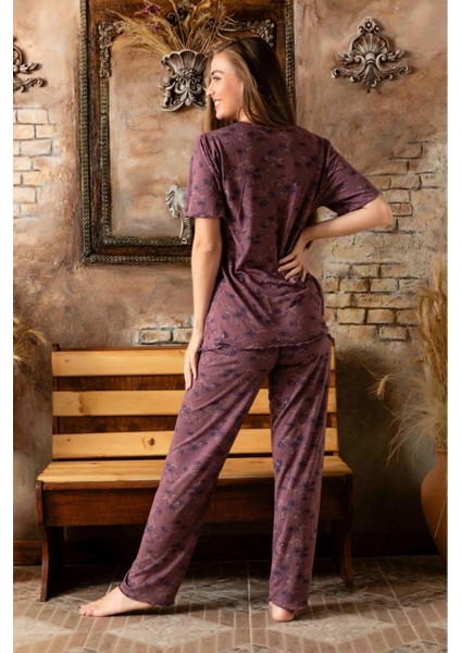 Kadın Bambu Yakası Nakışlı V Yaka Kısa Kol Ince Pijama Takımı P/4398 - 1 Adet modelleri