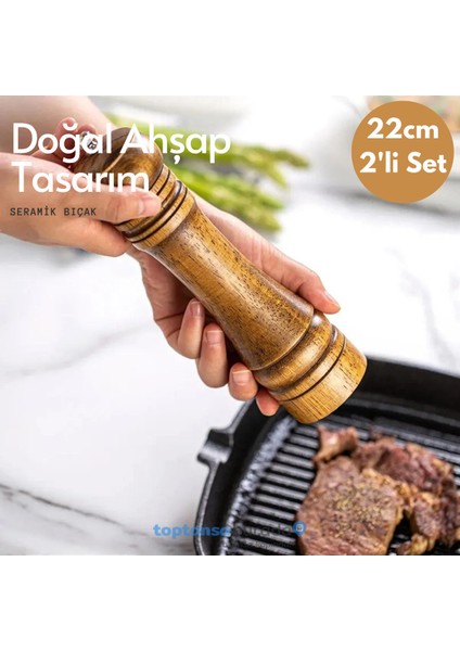 Premium Kalite 2li 22CM Tabaklı Doğal Ahşap Değirmen Baharat Öğütücü Karabiber Tuz Kahve modelleri