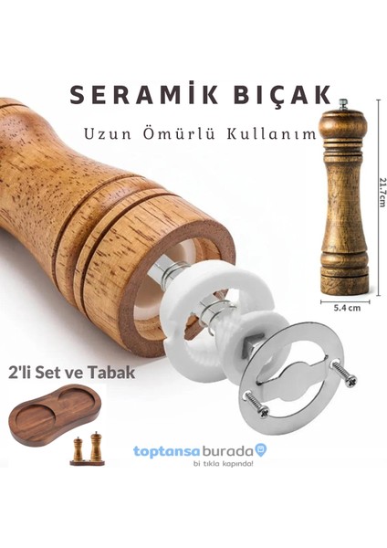 Premium Kalite 2li 22CM Tabaklı Doğal Ahşap Değirmen Baharat Öğütücü Karabiber Tuz Kahve indirimleri
