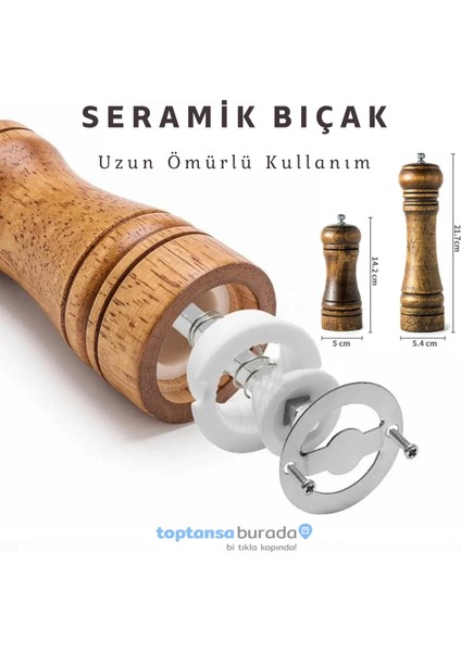 Premium Kalite 2liset 14CM+22CM Doğal Ahşap Değirmen Baharat Öğütücü Karabiber Tuz Kahve