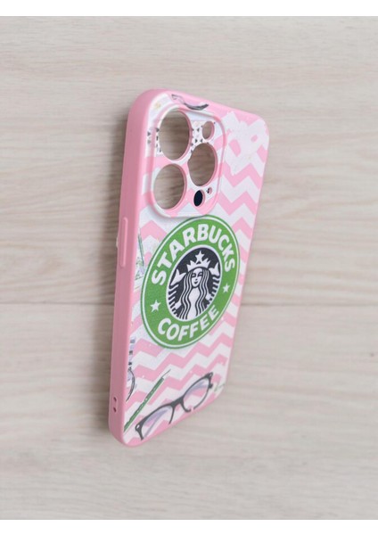 Iphone 13 Pro Starbucks Baskılı Pembe Renk Silikon Telefon Kılıfı