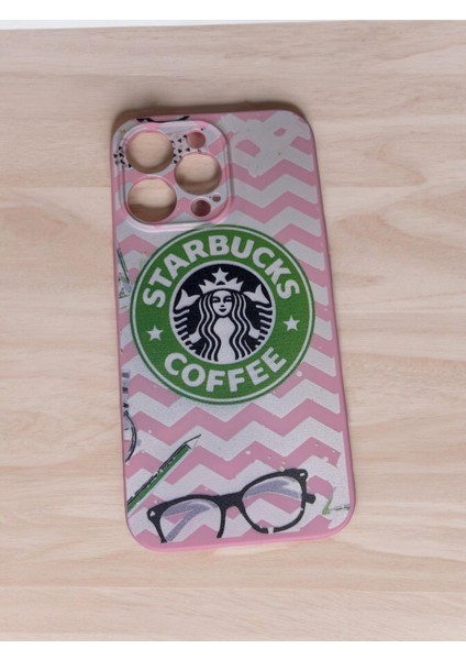 Iphone 13 Pro Starbucks Baskılı Pembe Renk Silikon Telefon Kılıfı