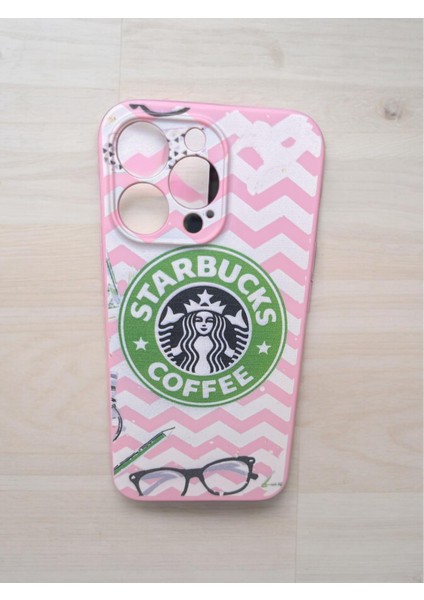 Iphone 13 Pro Starbucks Baskılı Pembe Renk Silikon Telefon Kılıfı