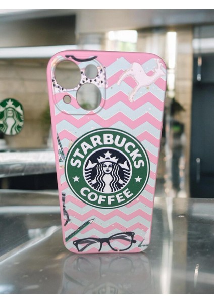Iphone 13 Starbucks Baskılı Pembe Renk Silikon Telefon Kılıfı