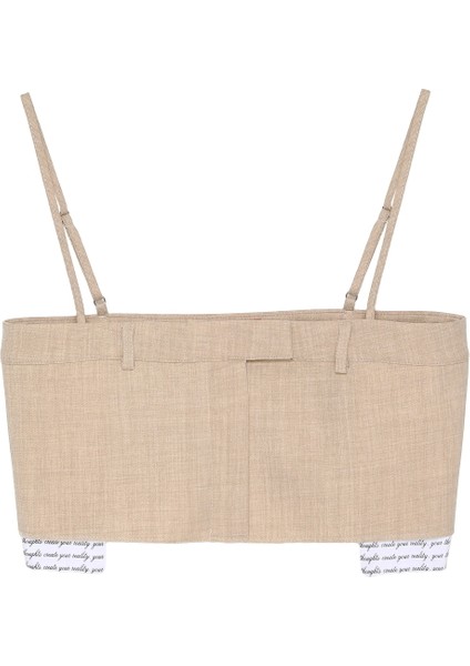 Kumaş Matchli Askılı Crop Bluz Taş
