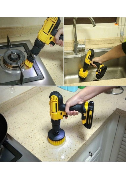 Main Shop 3 Lü Set Matkap Ucuna Takılan Banyo Küvet Duşa Kabin Fayans Oto Koltuk Lastik Yıkama Temizleme Fırça